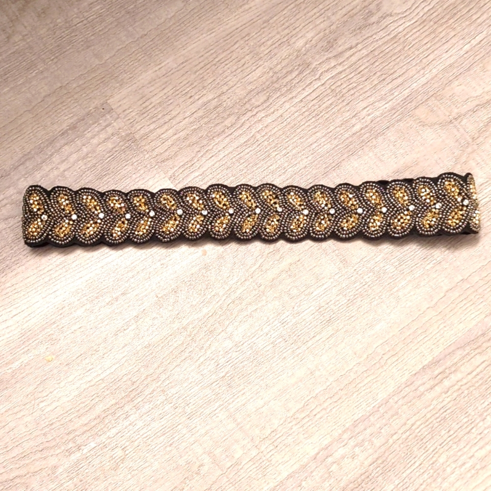 Rhinestone Formal Belt/Beaded Sash Black Elastic Sz S